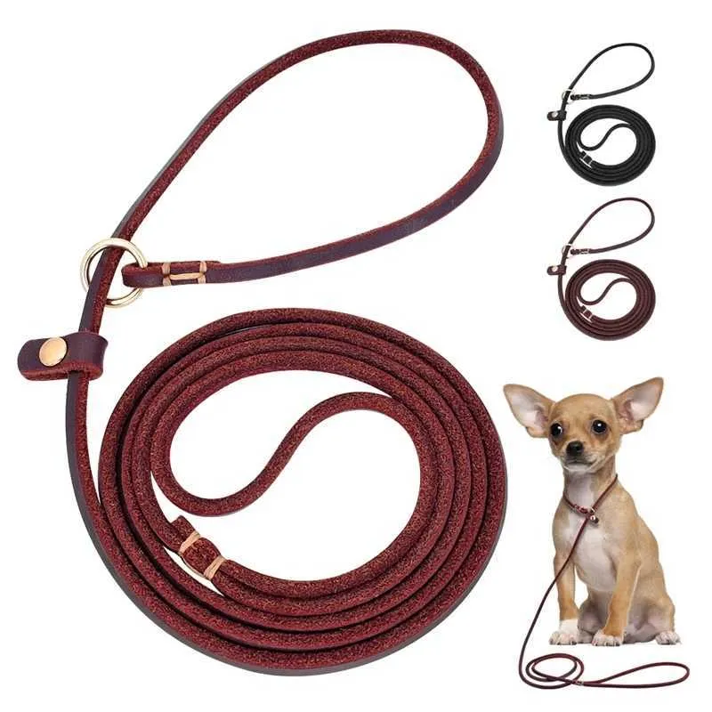 4ft / 5ft läder hund koppel P Chian Collar Traction bly rep för Chihuahua Bulldog Små hundar Leashs Slip Collar Djur levererar T200517
