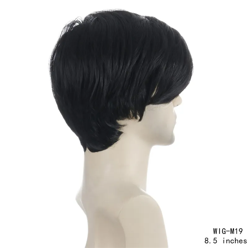 Posse sintética dos homens curtos cor preta em linha reta Perruques de Chaveux Humanos Simulation Human Hean Wigs Wig-M19