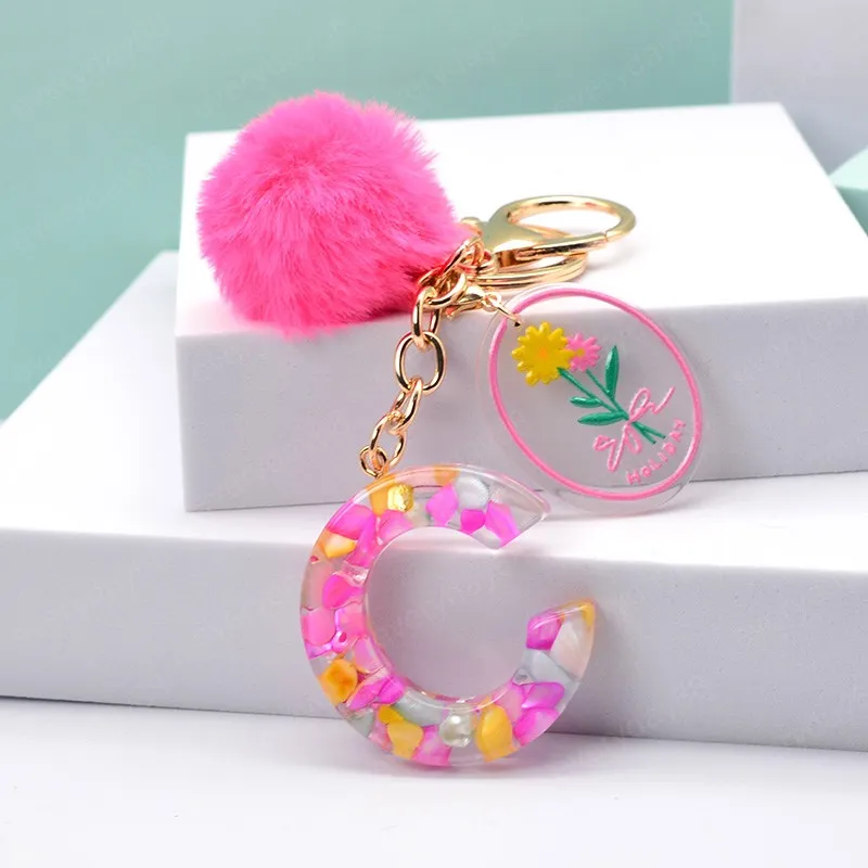 Pink English Letter Resin Resin Alphabet Keychain With Puffer Ball 26 Words  A TO Z Handbag Charm For Women Emel22 From Emelinediah, $12.22