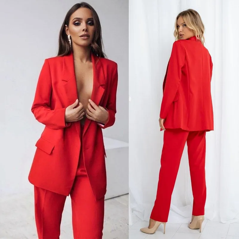 Red Bridal Pants Suits Women Ladies One Button Evening Party Loose Tuxedos Mother of the Bride Formal Work Wear For Wedding