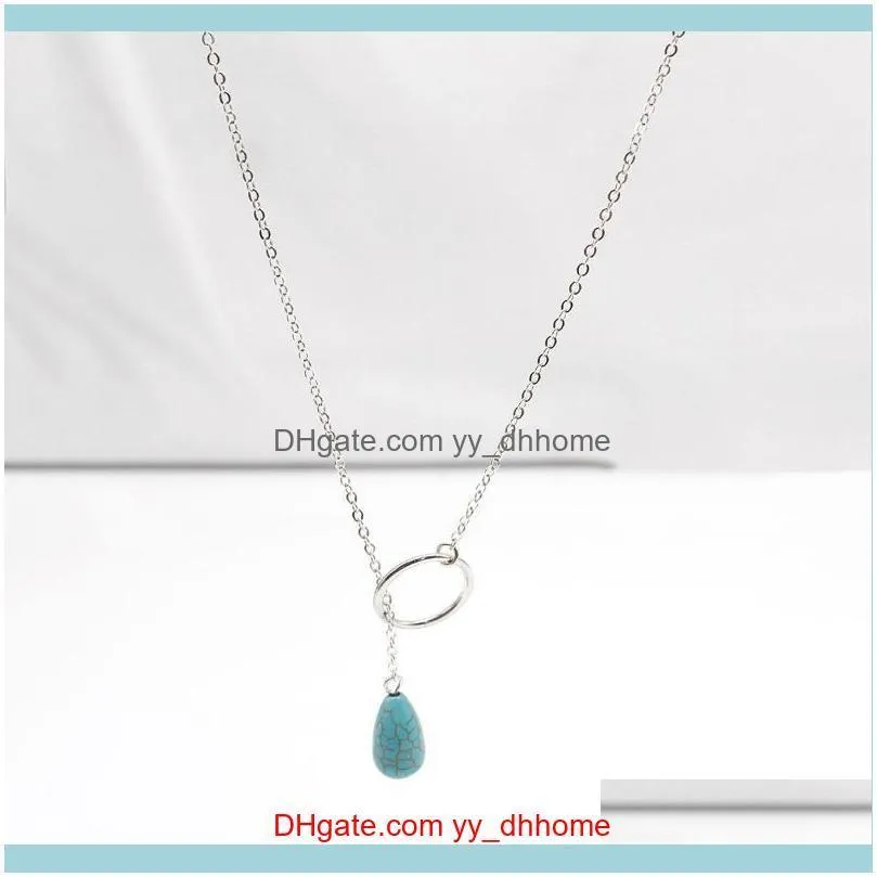 Fashion Turquoise Circle Necklace For Women Simple Handmade Alloy Ladies Summer And Autumn Outing Beach Accessories Pendant Necklaces
