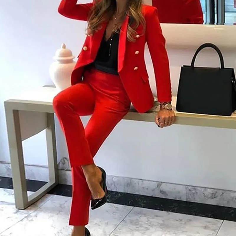 Stylish Solid Color Two Piece Casual Suit For Women With Buttoned