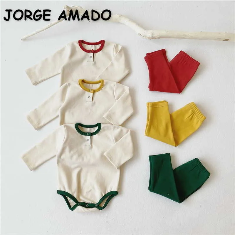 Atacado Primavera Bebê Pijama Manga Longa Cotton Bodysuit + Calças Longas Homeowear Girl Boy Outfits E2509 210610