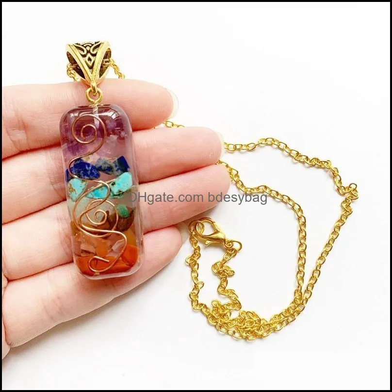 Orgonite Chips Natural Stone Chakra Pendant Charm Necklace Pendulum Amulet Reiki Healing Energy Crystal Orgone Jewelry