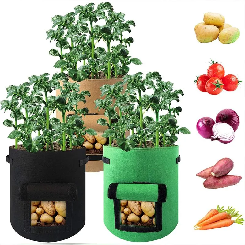 Plant Growing Bag Vegetable Plantpot 5 7 10 Gallon Bags Potato Planting Vegetables Fabric Flower Pot For Garden D30 Planters & Pots