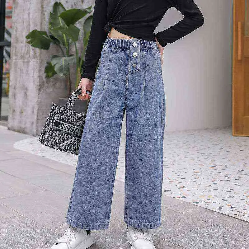 【Anyone more】Kid Washing Long Wide Autumn Denim Pants Korean Wide Leg Pants For Girls: Spring & Autumn Denim Jeans