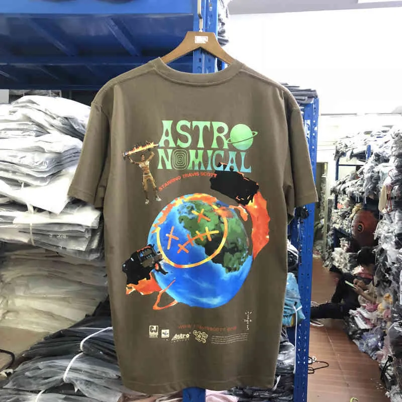 Camiseta Travis Scott Astroworld Unissex، Alta Qualidade، Com Jack de Cacto، Gola Redonda، الهيب هوب GOJ6