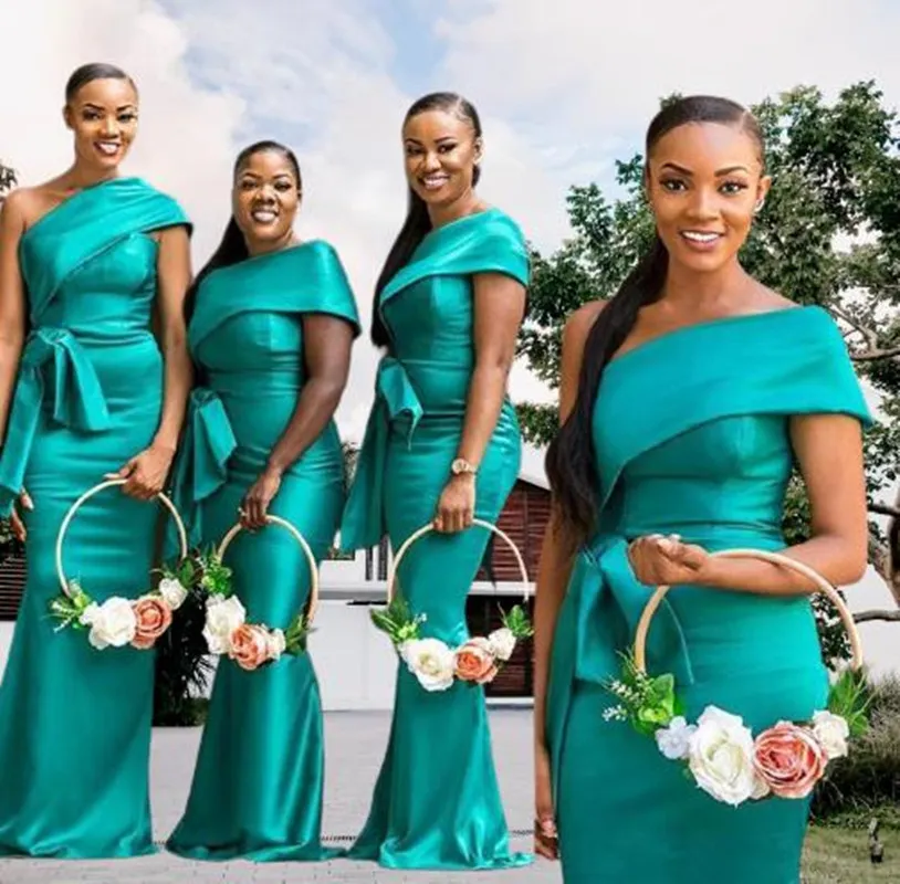 Jurken voor bruidsmeisjes jager zeemeermin bruidsmeisje jurken Afrikaanse westerse bruiloften elegante een schouder lange plus size meid van eer jurken formele slijtage