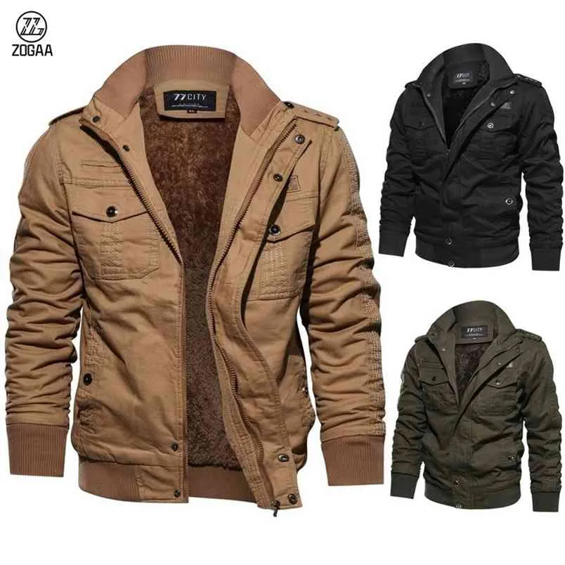 ZIMAA Zima Moda Futro Lined Ciepłe Outdoor Pilot Wojskowy Kurtka Bomber Płaszcze Kurtki 210811