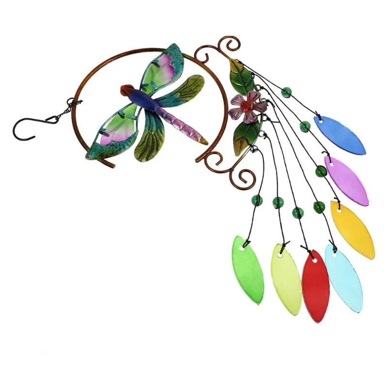 Objets décoratifs Figurines 1Pc Métal Windbell Sept Couleur Feuille De Verre Pendentif Creative Fer Art