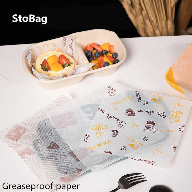 StoBag 100pcs 18*18cm Oilpaper Baking Tools Toast Hamburger Cake Packaging Decoration DIY Handmade Biscuit Bread Grade Food 210602