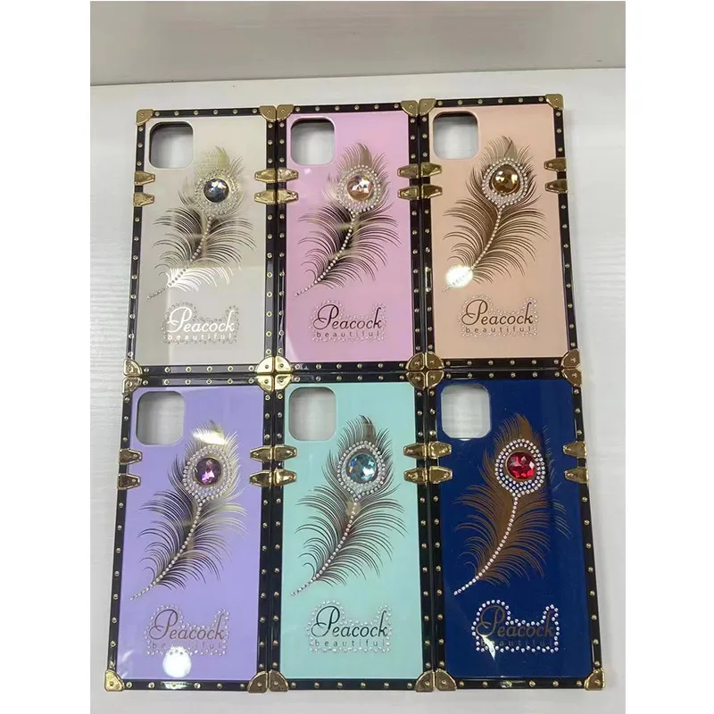 High Quality With Lanyard Fashion Square Phone Cases For iPhone 13 Pro Max 12 11 X XS 8 Plus Samsung Huawei Xiaomi Diamond Glitter Anti Fall Cover
