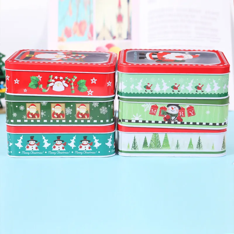 8 Cute Pattern Christmas Tin Boxes Gift Packing Box Children Candy  PackageSanta Claus Snowman Design Metal Storage Rectangle Case Xmas Favor Decor