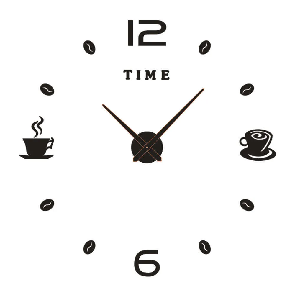 Cafe DIY大壁時計フレームレス巨大モダンデザインコーヒーマグビーンの装飾キッチン時計210930