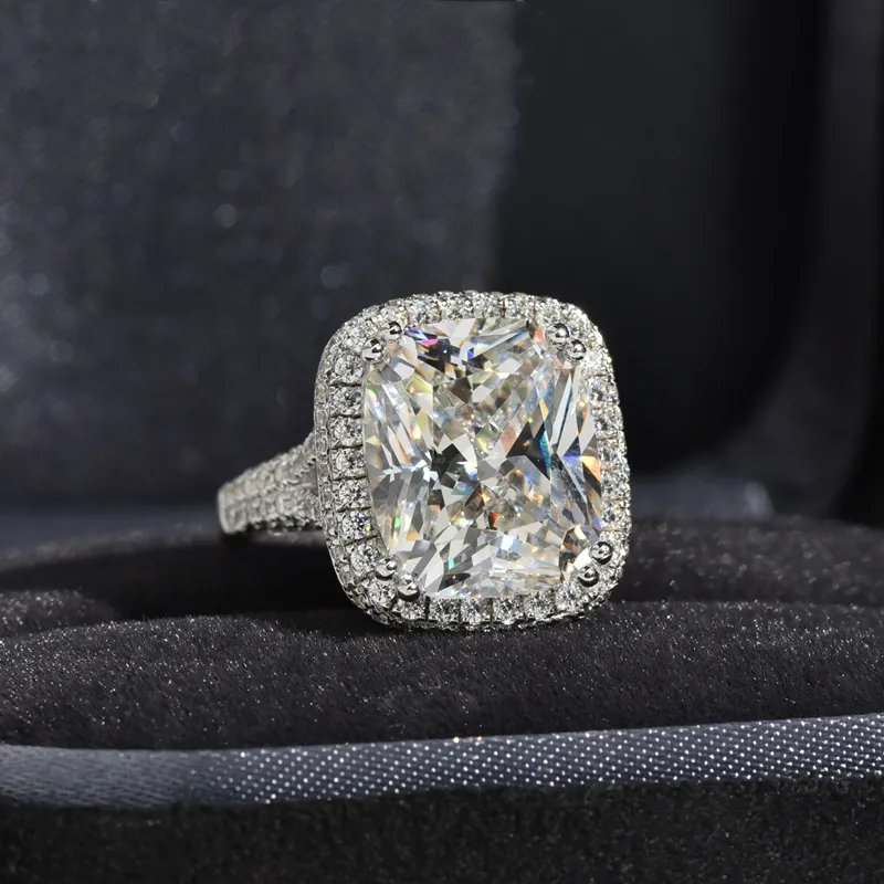 수제 8ct 다이아몬드 반지 14K 화이트 골드 쥬얼리 Moissanite 약혼 결혼식 밴드 링 여성을위한 신부 파티 액세서리 선물