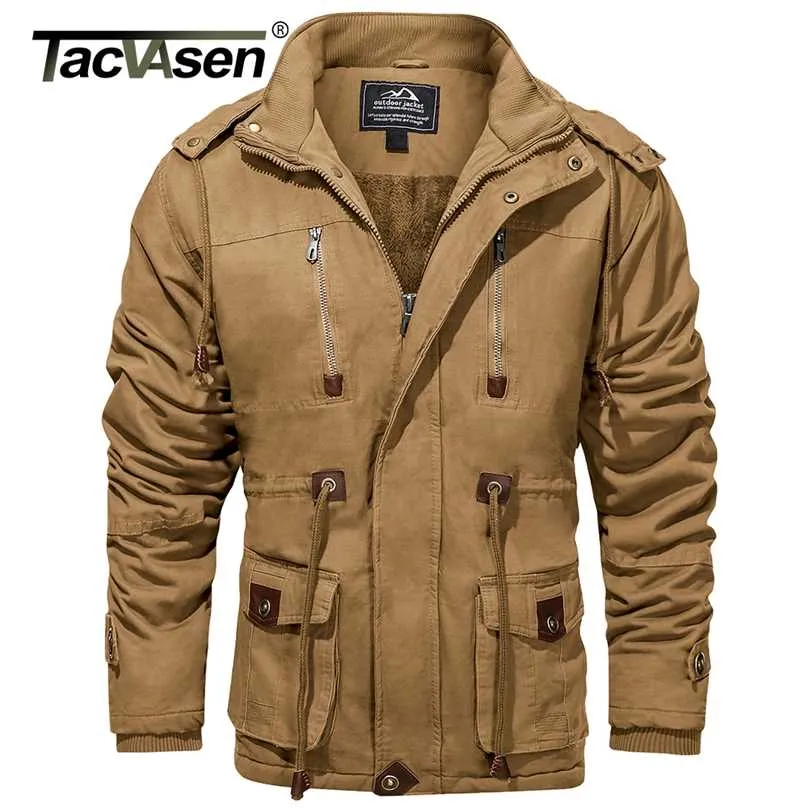 Tacvasen Thicken Fleece Lined Jassen Heren Tactische Hooded Jacket Winter Warme Jas Outdoor Cargo Uitloper Windbreaker Parka Man 211217