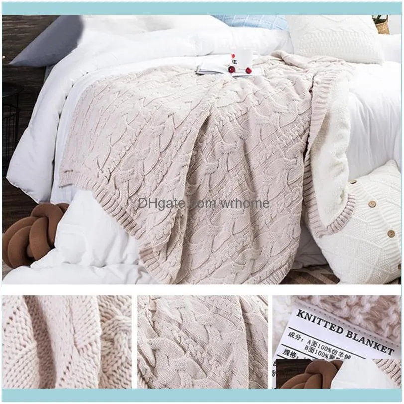 Blankets Winter Fashion Lamb Cashmere Knitted Blanket Thick Yarn Wool-Like Polyester Bulky Soft Warm Throw