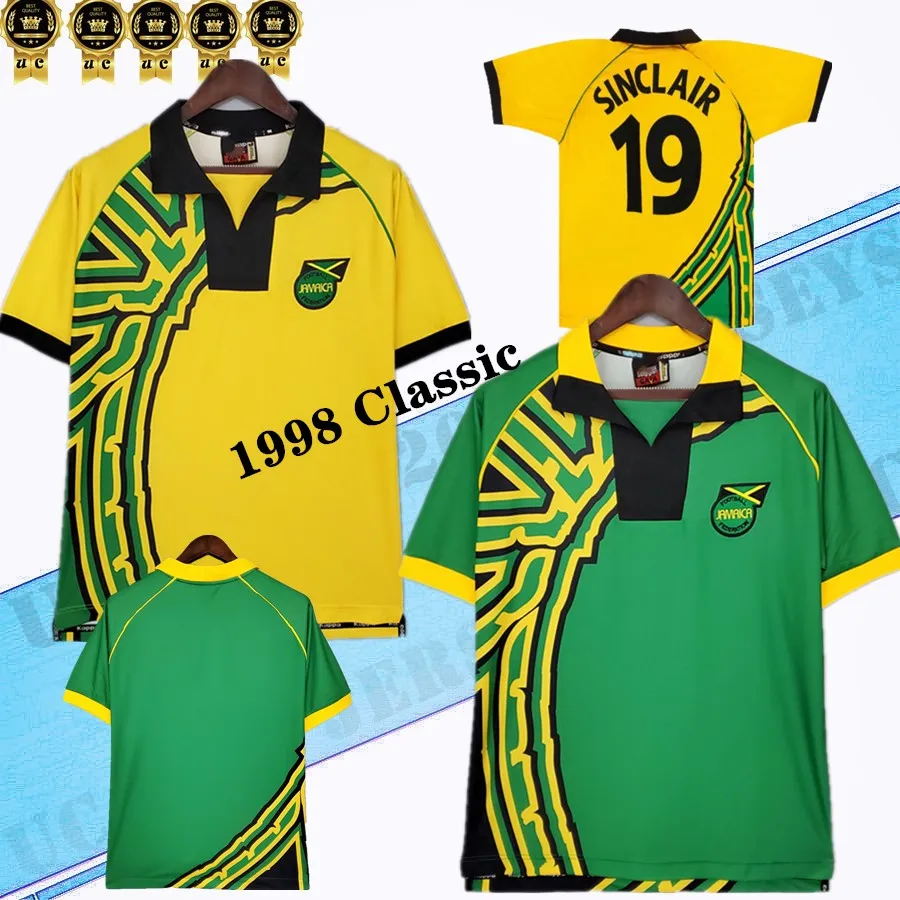 1998 자메이카 홈 어웨이 셔츠 레트로 축구 유니폼 Reggae Boyz GARDNER SINCLAIR BROWN DAWES Simpson POWELL GAYLE WILLIAMS BOYD 98 클래식 축구 셔츠