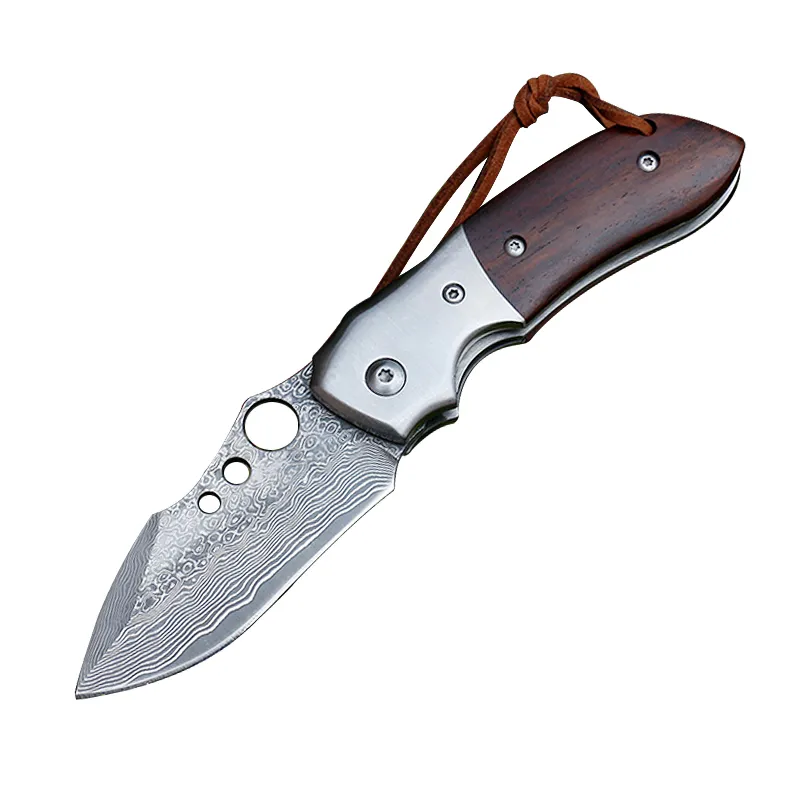 Small Folding Blade Knife Damascus Steel Blade Rosewood Handle EDC Pocket Knives With Wood Box Package