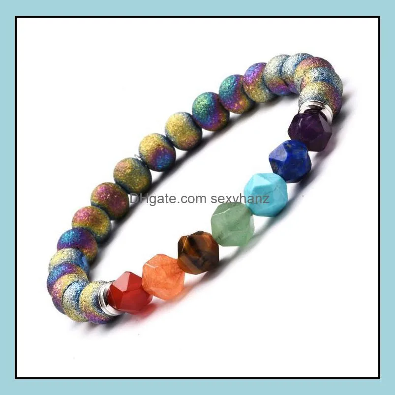 Natural stone cut energy crystal bracelet Yoga chakra agate plated hand string 5 colors free shipping