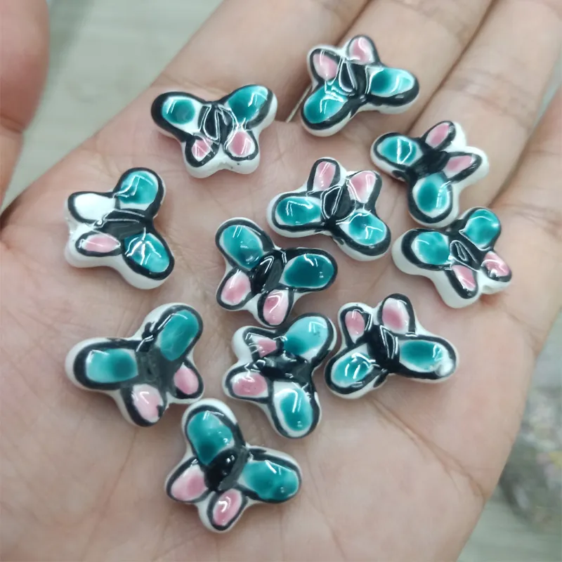 100 Hand Painted Butterfly Ceramic Beads 13x18mm DIY Fashion
