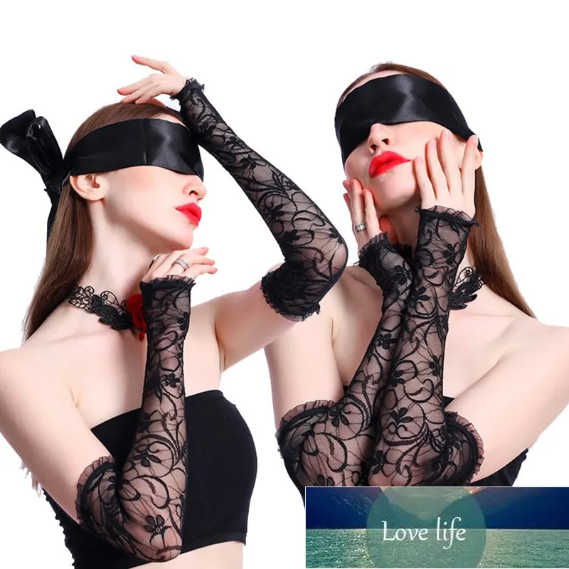 Sexy pizzo nero protezione solare guanto femminile mezzo dito lungo sottile ghiaccio manica del braccio di seta estate parasole UV ciclismo guida guanti K65 prezzo di fabbrica design esperto qualità