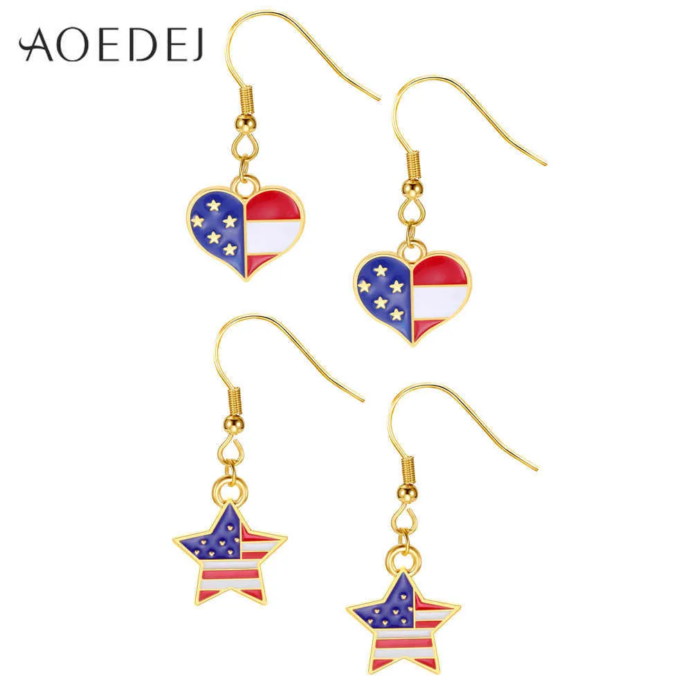 Pendientes Aoedej con bandera americana de Color dorado para mujer, pendientes colgantes con forma de estrella y corazón, accesorios de joyería de elección General, regalos Q0709