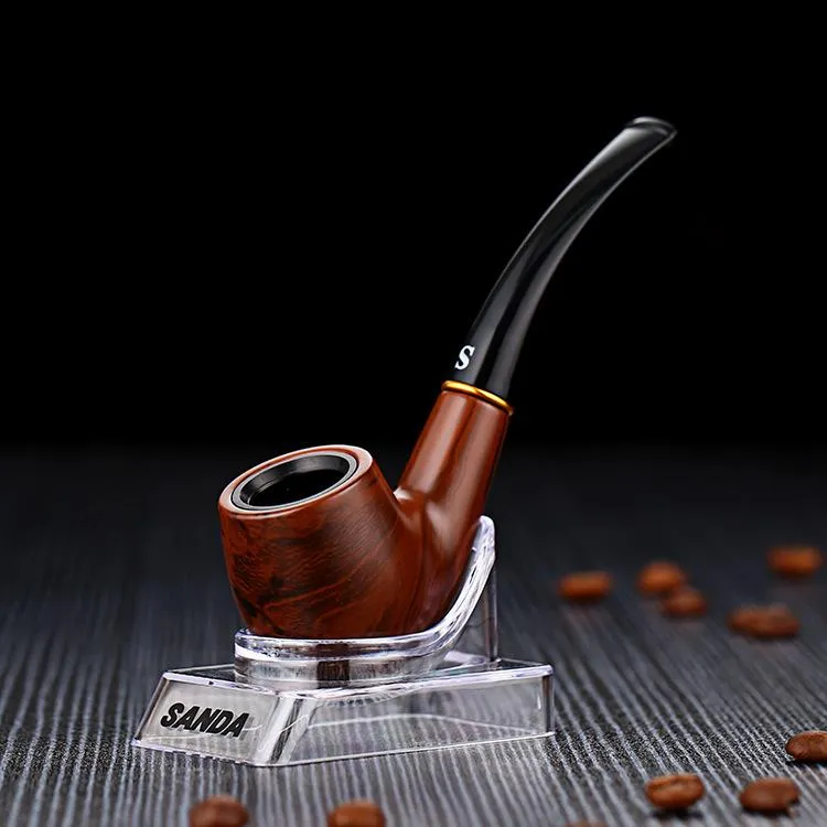 Smoking Pipes Manual Curved Handle Pipe Classic 9mm Filter Wood Solid