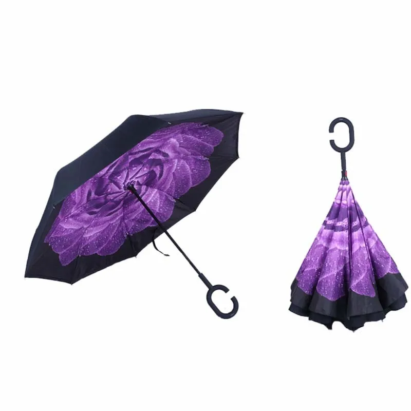 Reverse Folding UV Protection Umbrella Kid Adult Double Layer Inverted Flower Parasol Windproof Rain Car Umbrellas For Women Men6