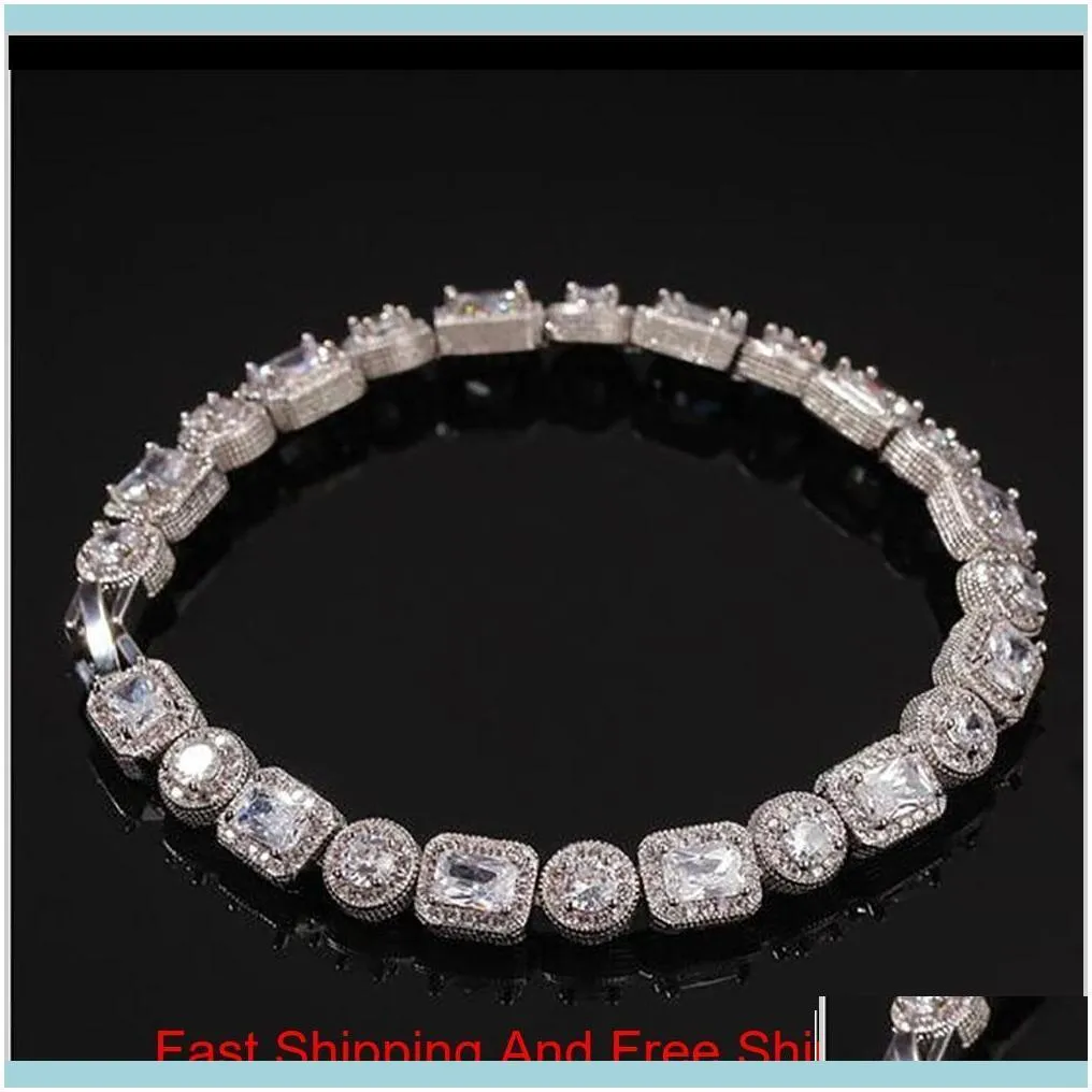 Men Square Round Mixed Diamonds Bracelet Bling Tenns Bracelet Gold Silver 8