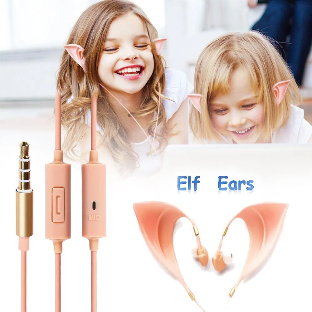 Cute Elf Ears Earphones Cosplay Spirit Fairy HIFI Earbuds 3.5mm Headset with Microphone For Smartphone MP3 Headphones Magic ear headsets