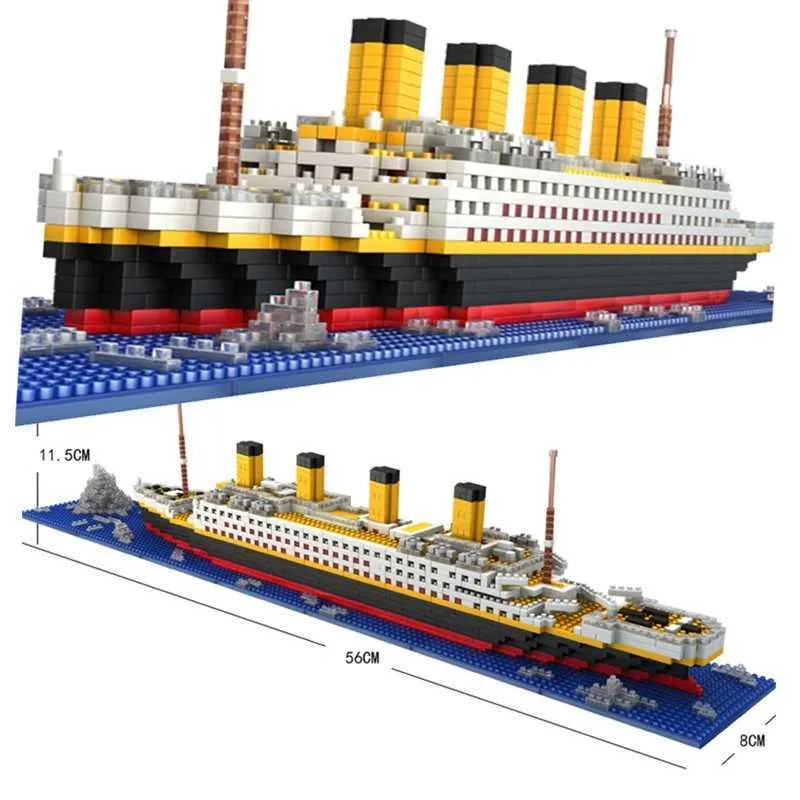 1860 STKS Titanic Sets RMS Cruise Boot Schip Model Bouwstenen Figuren Speelgoed DIY Diamond Mini 3D Bricks Kit Speelgoed voor kinderen Q0624