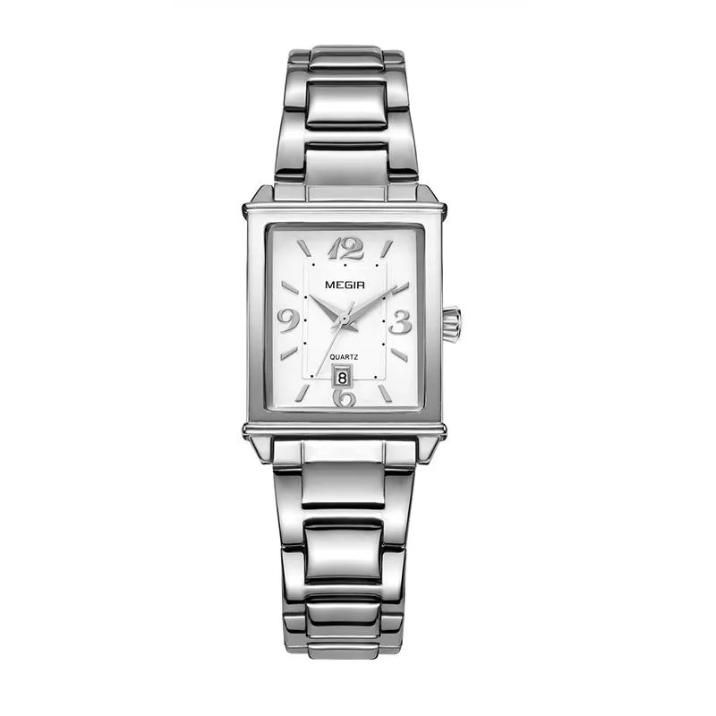 Armbanduhren MEGIR Retro Fashion Square Damenuhren Importiertes Uhrwerk Kalender Stahlband Quarz Damenuhr Zegarek Damski