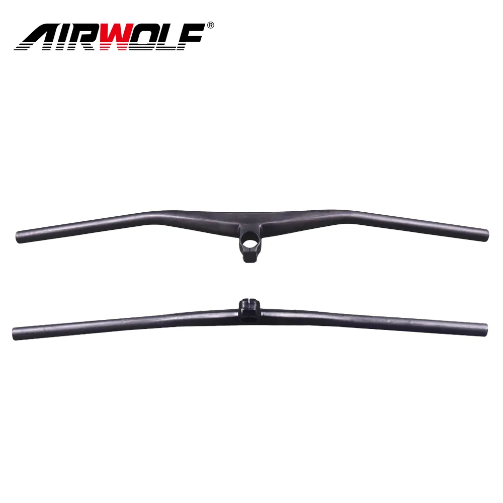 Guidon vtt intégré en fibre de carbone Airwolf Barre aérodynamique de VTT avec potence + 2 guidons de vélo 580-800 mm Tiges de 28,6 mm Longueur de 40 à 70 mm