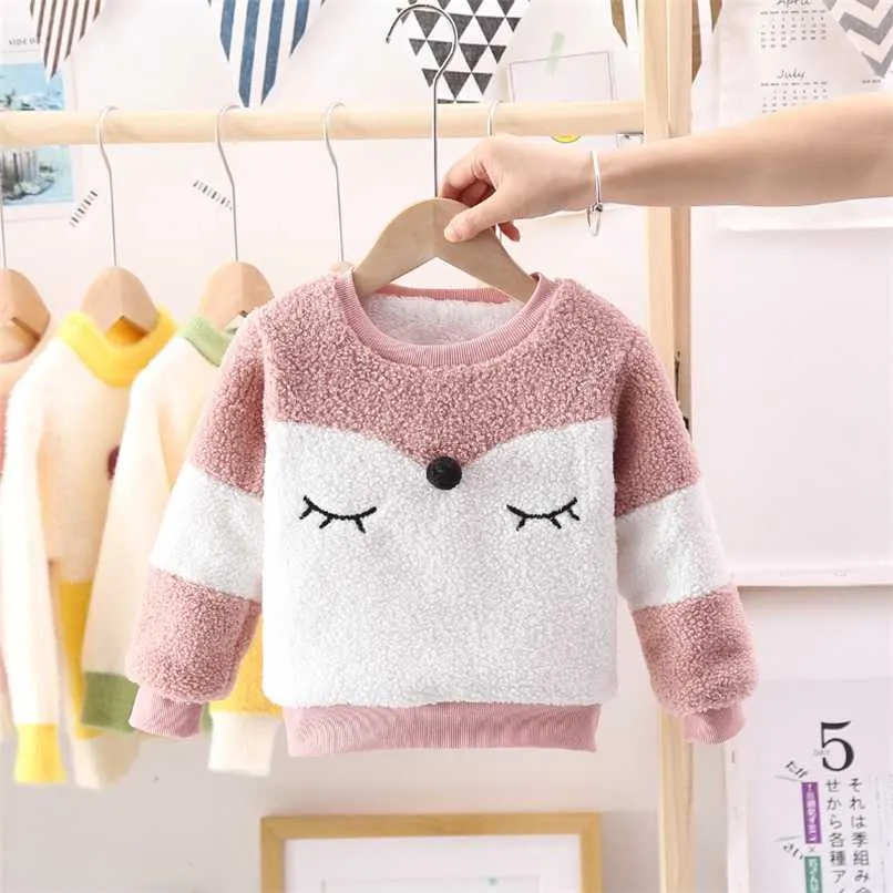 Warm Toddler Boys Girls Sweatshirts Autumn Winter Coat Sweater Baby Plus velvet thicken Outfit kids Warm clothes Promotion 211023