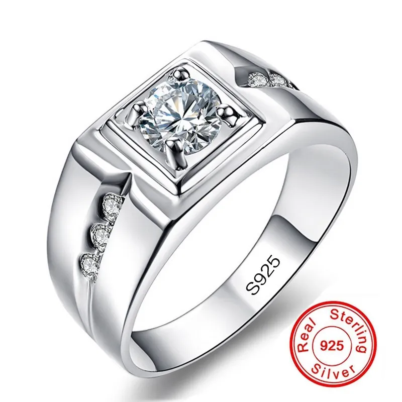 Solitaire Anel Masculino 925 Sterling Silver 0.5ct Aaaaa CZ Pedra Noivado Casamento Anéis de Casamento para Homens Luxury Party Jóias