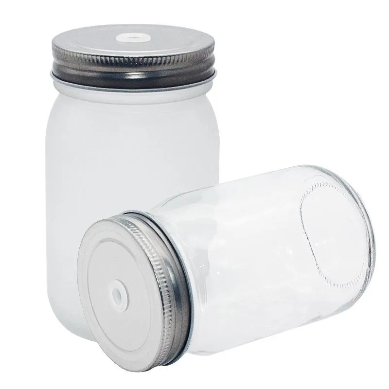 400ml Sublimation Blanks Glass Mason Jar Mugs tumblers Cans with Straws 500ml Clear Drinking Glass Bottle Juice Mug by ocean freight