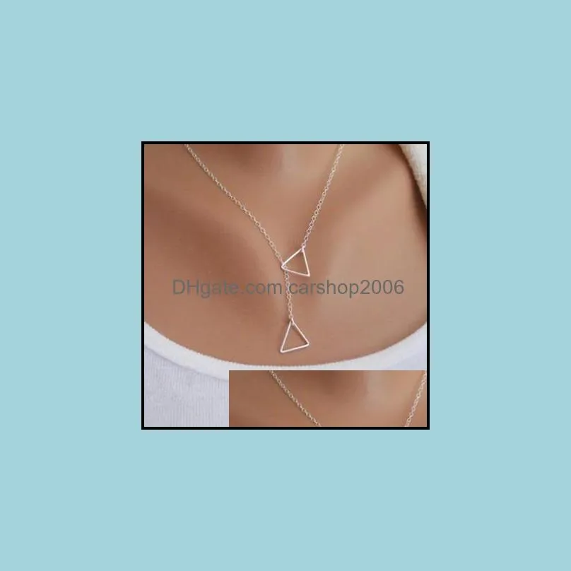 Geometric Hollow Out Triangles Necklaces Pendant for Women Fashion ABrief Gold Silver Plated Alloy Chokers Clavicle Chain Necklace