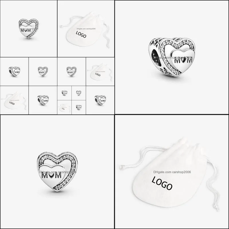 New Arrival 100% 925 Sterling Silver Sparkling Mom Heart Charm Fit Original European Charm Bracelet Fashion Jewelry Accessories