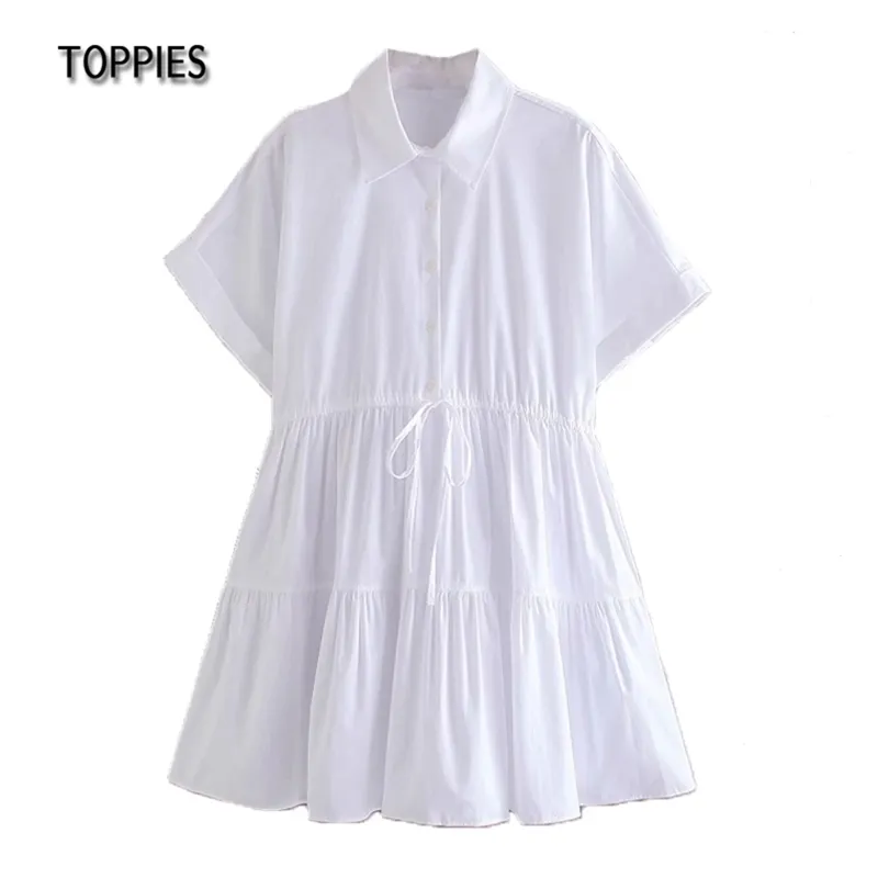 白い半袖Tシャツのドレス女性の夏のミニの長さの女性バットバケーションの服210421