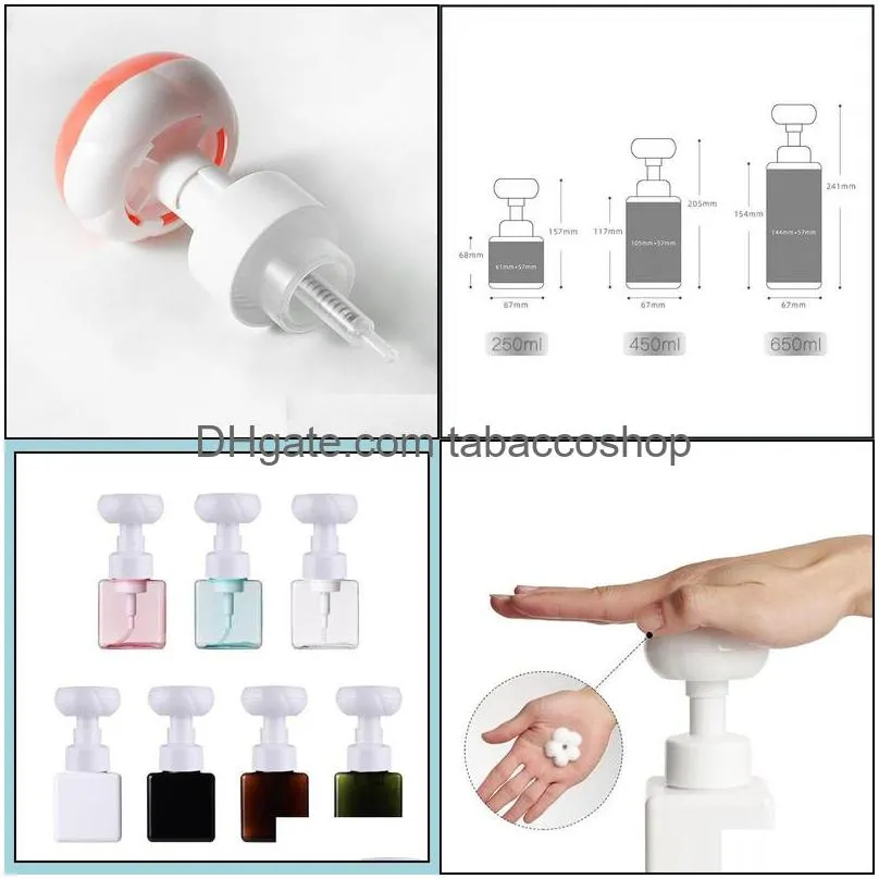 Square Foaming Soap Dispenser Bottles, 250ml (8.3oz) Refillable Flower Shape Foam Pump Bottle Plastic for Bathroom Vanities