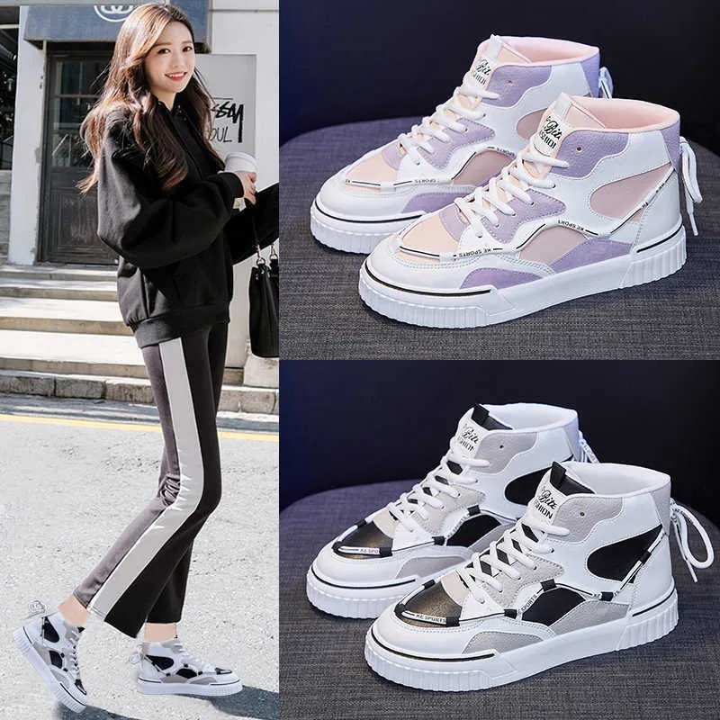 Sapatos Casuais Casuais Clássico High Top andando Mulheres Moda Sneakers Trend Student Popular Fitness Board Y0907