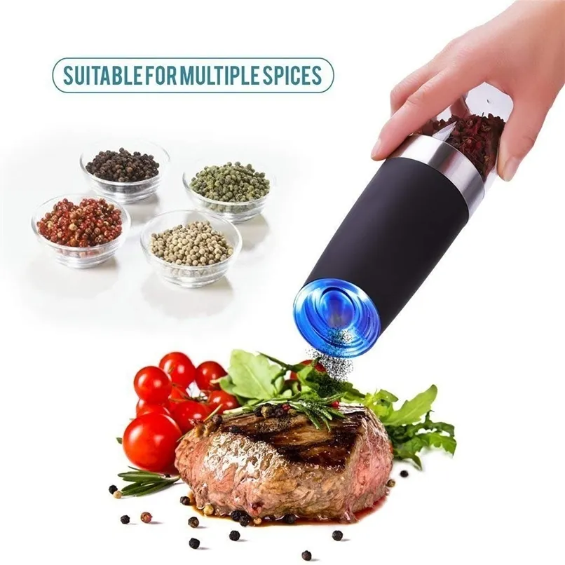 2Pcs Electric Automatic Pepper Spice Grain Mill Stainless Steel Gravity Shaker Salt Grinder Porcelain Grinding Core Kitchen Tool 210712