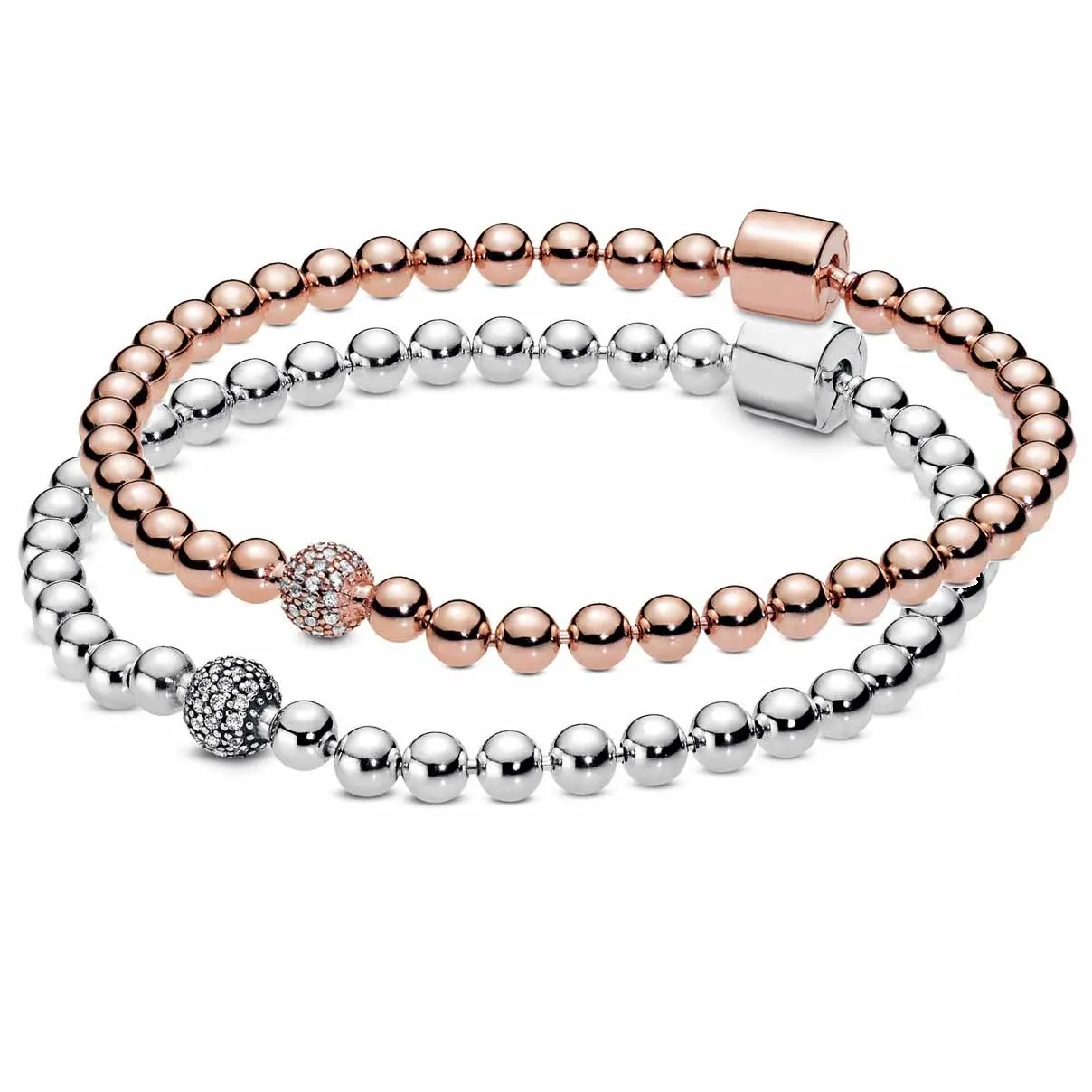 Granulos de ouro rosa 오리지널 Pave Cristal Deslizante Ajuste 925 Prata Esterlina Pulseira Granulo Charme DIY Pandora