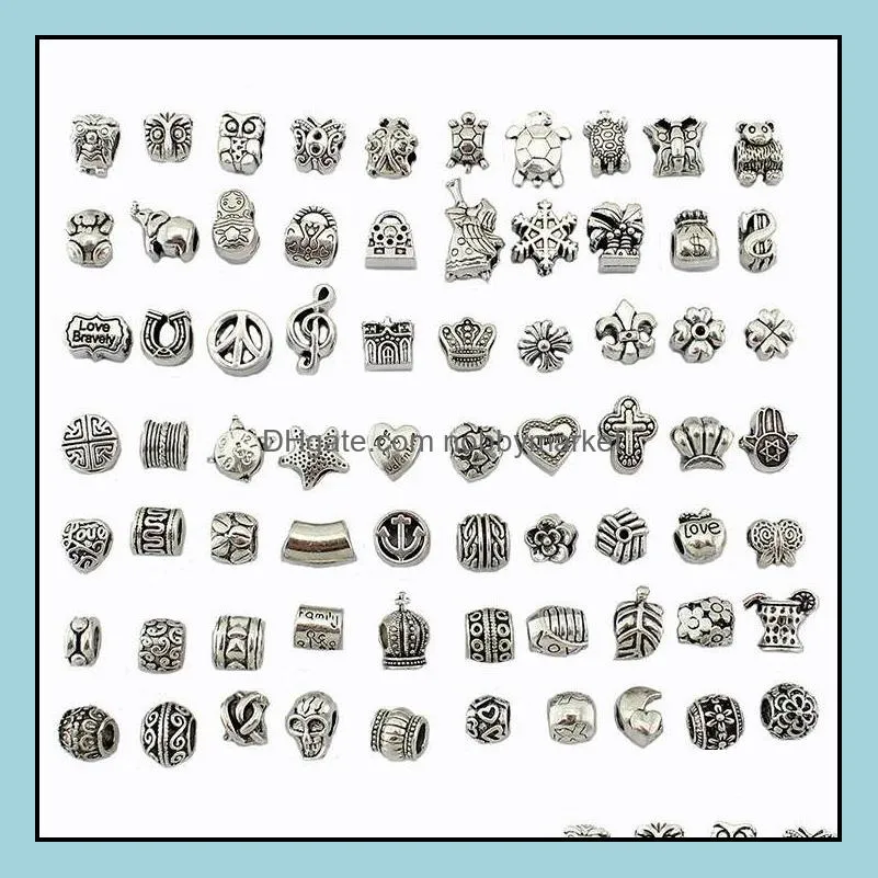 Metals Loose Beads Jewelry Antique Sier Plated Alloy Big Hole Charms Spacer Fit Pandora Bracelet Diy Necklaces & Pendants Drop Delivery 2021