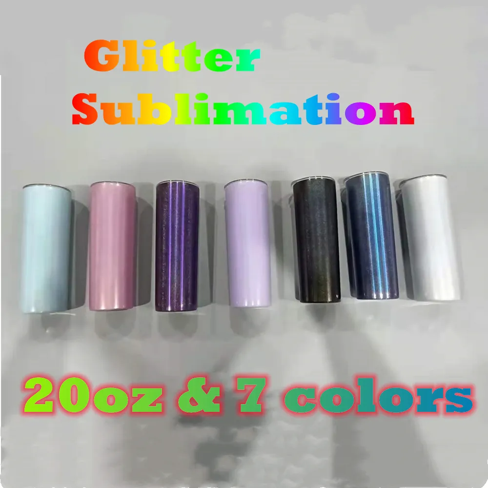 20oz sublimering glitter tumbler skinny koppar regnbåge målning rostfritt stål dubbel vägg isolerad kopp kaffe flaska vattenflaskor bärbara resor muggar