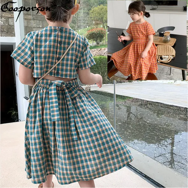 Gooporson Dzieci Sukienki dla Dziewczyn Letnie Plaid Backless Walii Kolekcja Moda Little Girl Costume Plaży Party Dzieci Ubrania Q0716