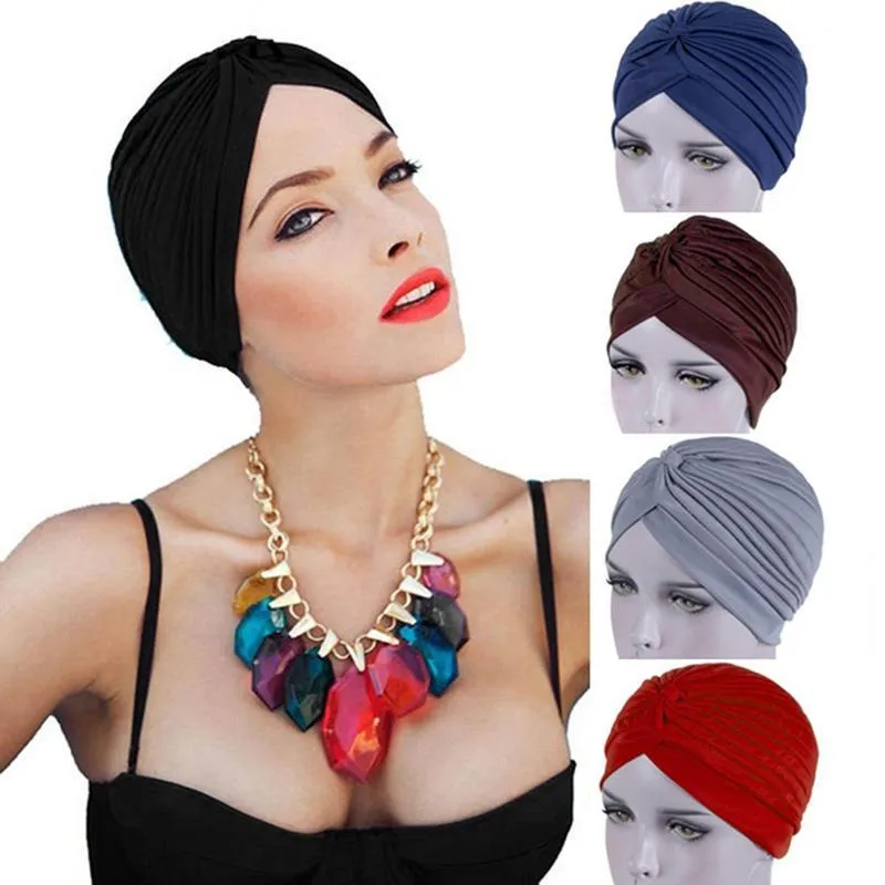 Bonnet/crâne casquettes 2021 automne Skullies mode femme musulman plissé chapeaux décontracté couleur unie pour les femmes tête décor bonnets dames