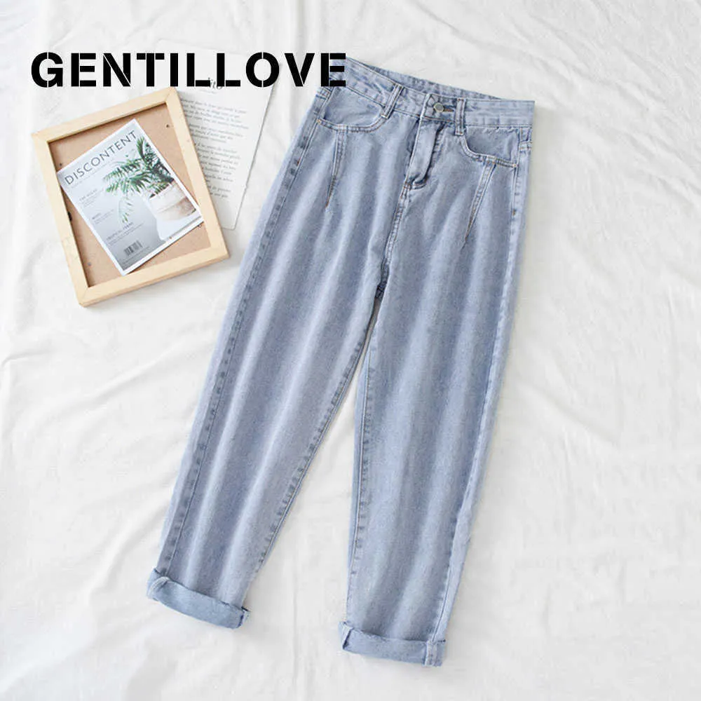 Korean High Waist Jeans Women Harem Pants Loose Casual Plus Size High Street Denim Female Trousers with Belt Classic Streetwear 210619