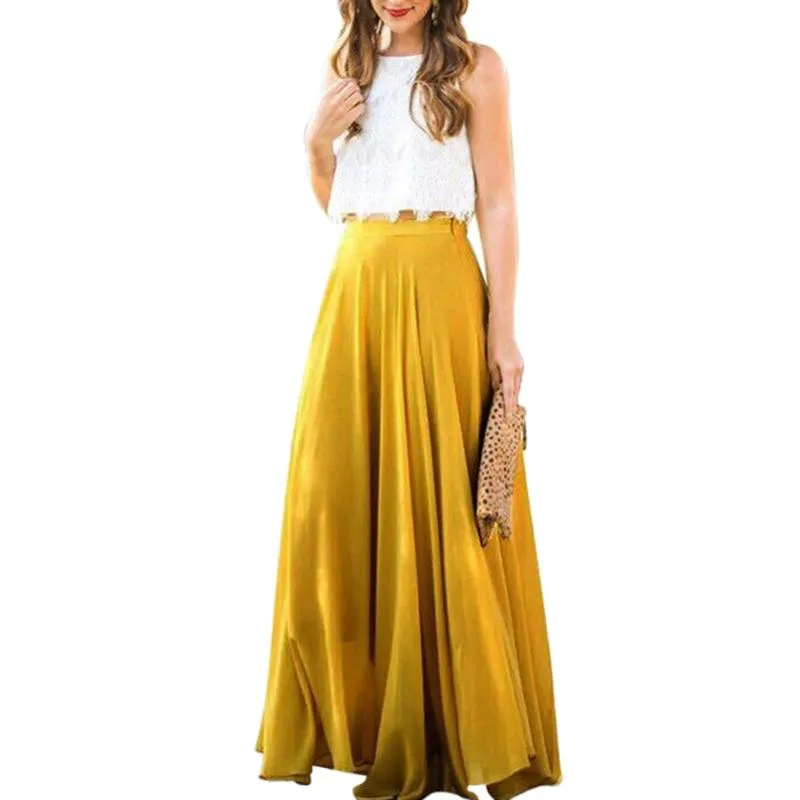 Yellow high waisted chiffon maxi skirt hotsell
